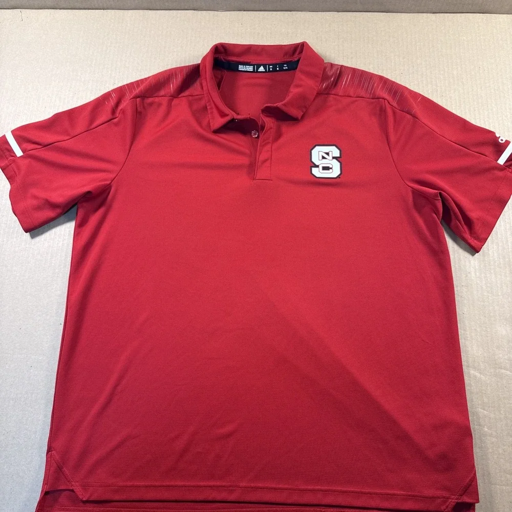 Adidas Polo Shirt Mens XL Red NC State Wolfpack NCAA Short Sleeve Climalite